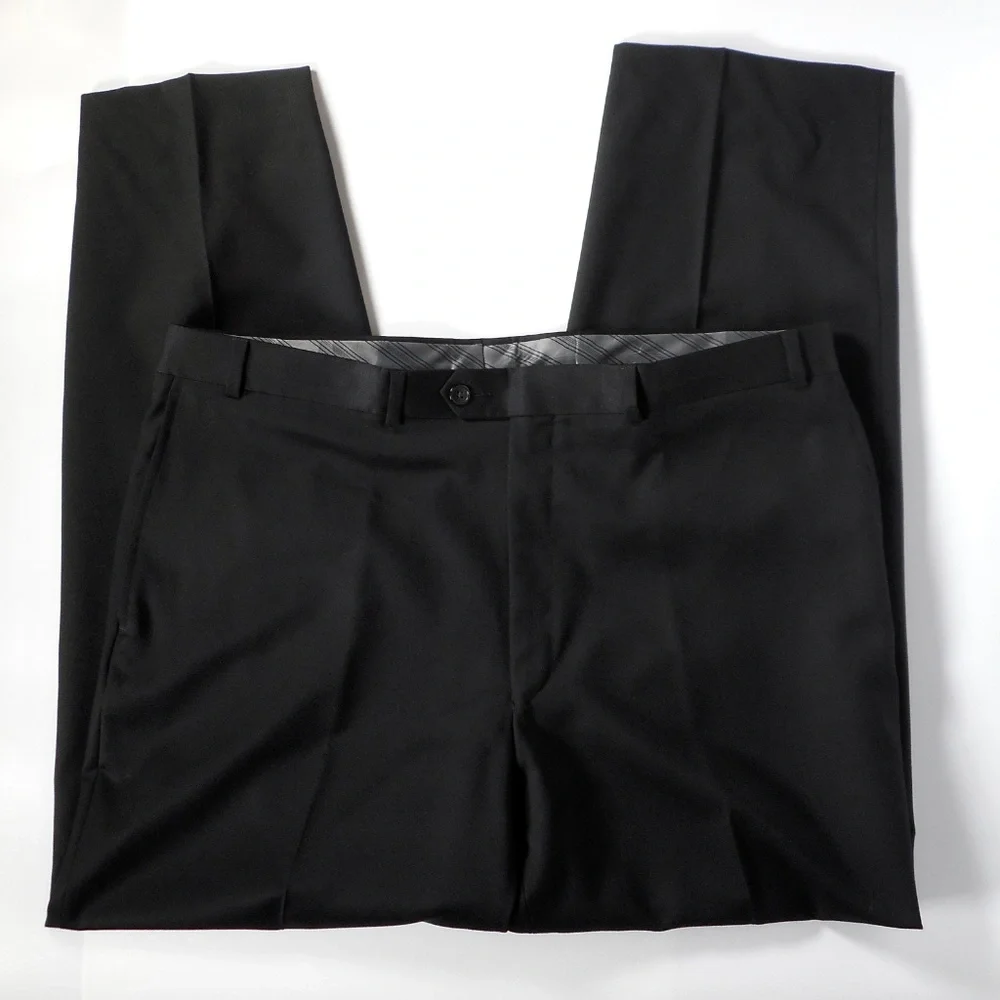 Calvin Klein Mens 43R Solid Black Suit 3 Button 100% Wool 40x30 Pant Flat XLNT